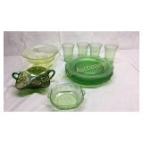 Lot of Green and Yellow Depression Glass, Plates,