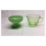 Green Depression glass Measuring Cup and Fenton