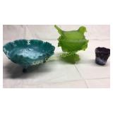 Westmoreland Bird on nest and 2 slag glass