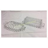 2 Fostoria Butter Dishes, one with lids with chip