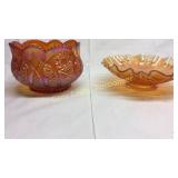 2 Orange Carnival Glass Bowls Basement