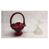 Red Fenton Basket and Owl Ring Holder