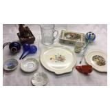 Group of misc items, water globes, plates and