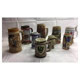 Group of 9 Beer Steins Including Budweiser
