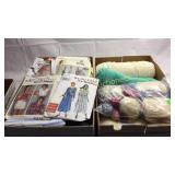 2 Boxes Yarn, patterns, fabric and more Basement