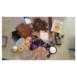 Lot of misc including razor strop, fans, camera