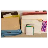 Lot of art supplies, drawing boards, sketch pads,