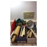 2 boxes misc kitchen ware Wood spoons, spatulas,