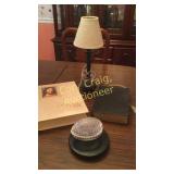 Lot of misc. 2 Bibles, lamp, glass egg