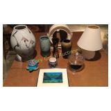 Lot of misc. items, vases, picture, lamp and