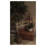 Wicker Trunk and 2 Artificial Botanicals.