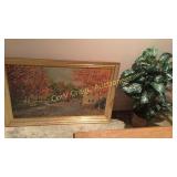 Large Painting and Floral Plant Basement