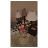 Group of room decor, lamps, picture, mooney box