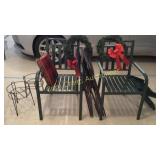 Outdoor Chairs, Plant Stands  OUT IN THE GRAGE