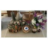 Artificial Flowers, Basket, Candle and Holder,