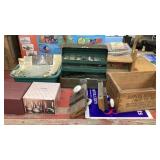 Wood Box, vintage Door Knobs, Fishing Box and