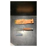 Bowie Knife and Sparker and Leather Sheath