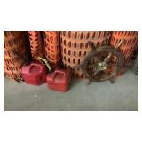 Ship Wheel, Gas Cans, Office Chair