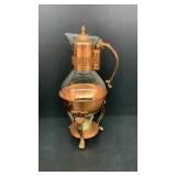 Vintage Copper Warming Stand And Glass Carafe