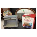 Vintage Mirror, Bread Box, a heated Blanket