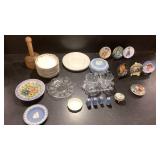 Miniature plates and Stands, Crystal Creamer and