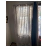 Blue (2) & White (2) Curtains and Rod