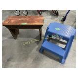 Primitive Bench & Rubbermaid Step Stool