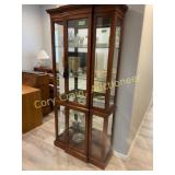 Curio Cabinet, mirror back, glass shelves & light,