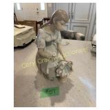 Lladro Figurine, Girl w/ basket of tulips, GOOD!