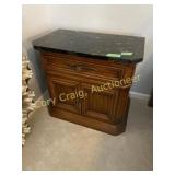 Night Stand, marble on top of wood, 1 drawer & 2 d