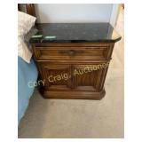 Night Stand, marble on top of wood, 1 drawer & 2 d