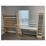 Bookcases and small desk on casters