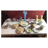 Blue and Pink Glass, Porcelain Coffee Cups and