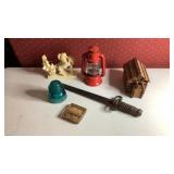 Lantern, Decorative Sword, Cabin, Blue Insulator,