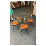 Brass Glass Top Table W/ 4 Iron Ice cream Chairs