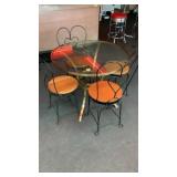 Brass Glass Top Table W/ 4 Iron Ice cream Chairs