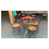 Brass Glass Top Table W/ 4 Iron Ice cream Chairs