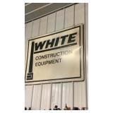 White Construction Equipment Sign HANGING UP WILL
