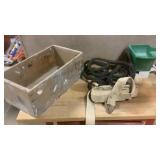 Wood Box, Ratchet Strap,Hose, Hand Seeder