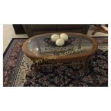 Oak Oval Glass Top Table IN BASEMENT CONTENTS NOT