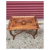 Antique Walnut Table, Glass Top, Spoon Carved