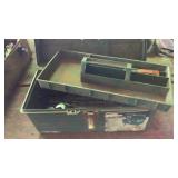 Tool box and contents, screwdrivers and wrenches