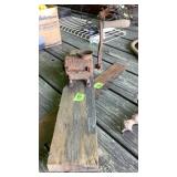 Hand crank grinder mounted on wood