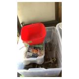 Tub of miscellaneous tools, grilling square,