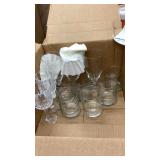 Box of kitchen items: rooster pitchers, Grace