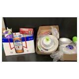 Kitchen storage, paper plates, plastic