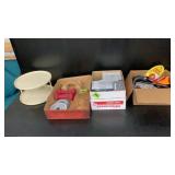 Box of kitchen utensils, box of cd