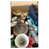Box of kitchen items, decor and women