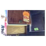 Small waste can and metal file box with notebook