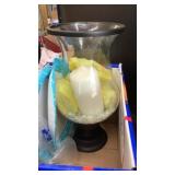 Crock with kitchen utensils, globe glass decor,